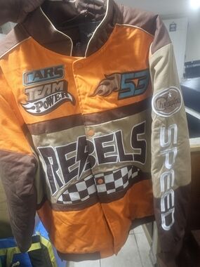 Mens s Orange & Brown 'Rebels' Racing Jacket - Champion Style